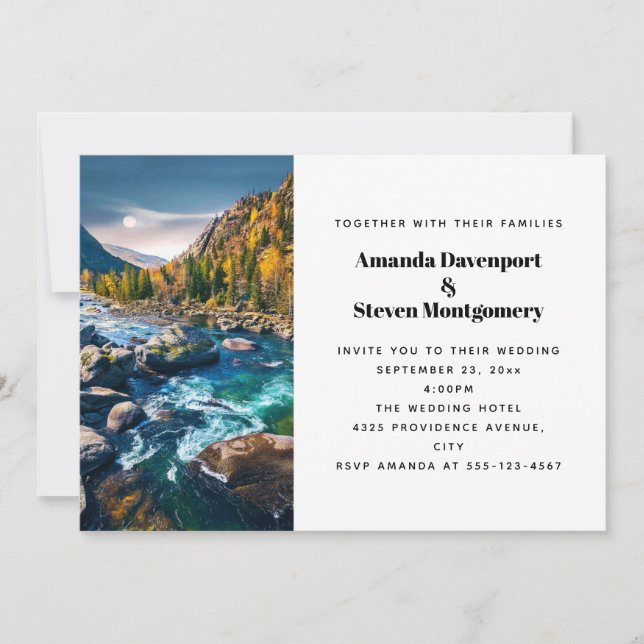 Invitación Boda fotográfico panorámico del río y las montañas (Anverso)