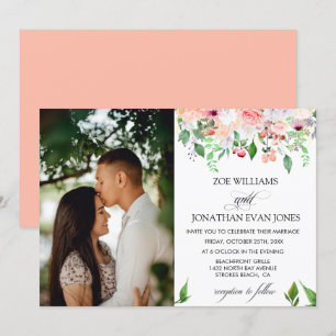 Invitación Boda fotográfico personalizado de Rubor Floral Gre
