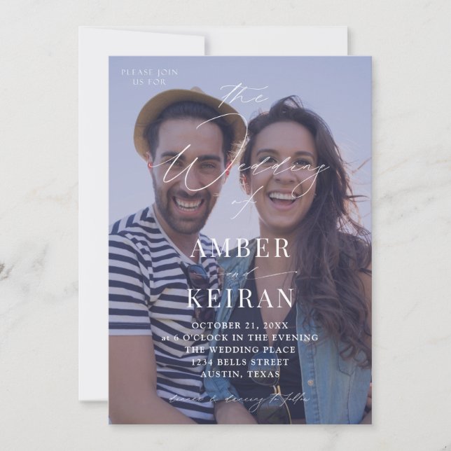 Invitación Boda fotográfico Purple Shades (Anverso)