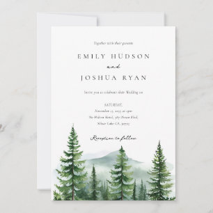 Invitación Boda fotográfico QR de Pine Tree Forest