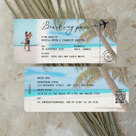 Invitación BODA fotográfico QR del pase de abordaje de playa