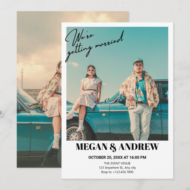 Invitación Boda fotográfico retro vintage (Anverso / Reverso)