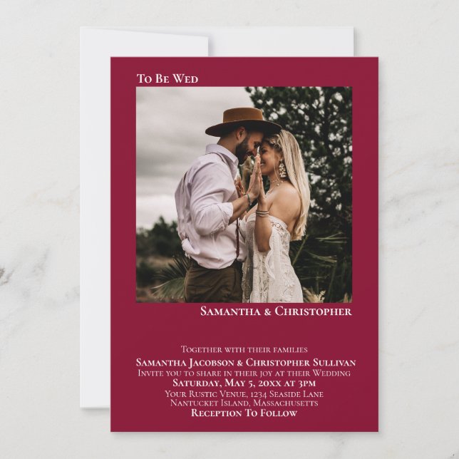 Invitación Boda fotográfico rojo Cranberry de Be Wed (Anverso)