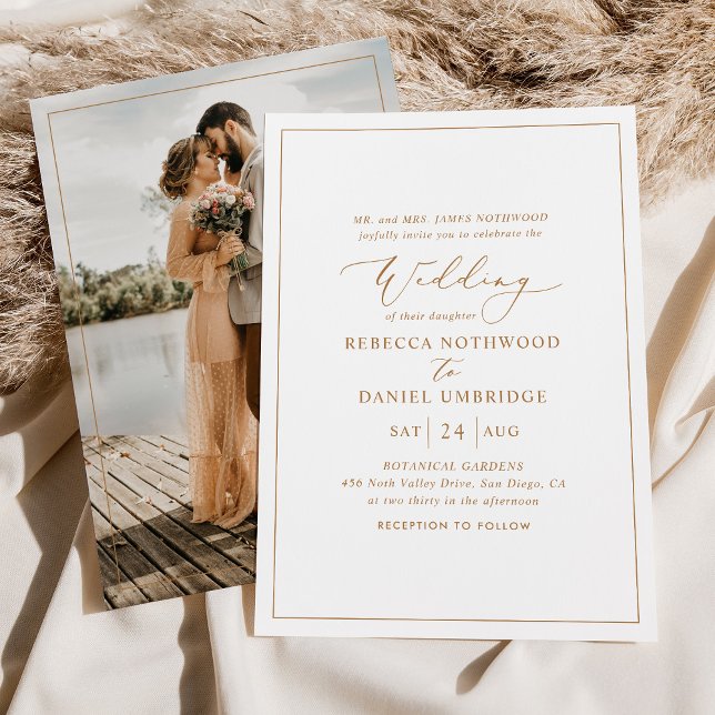 Invitación Boda fotográfico Romantic Gold Calligraphy (Subido por el creador)