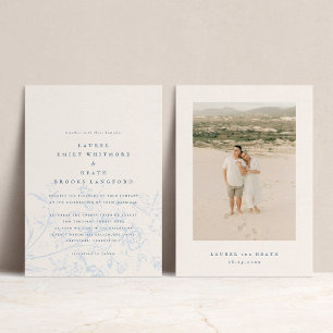 Invitación Boda fotográfico romántico azul vintage