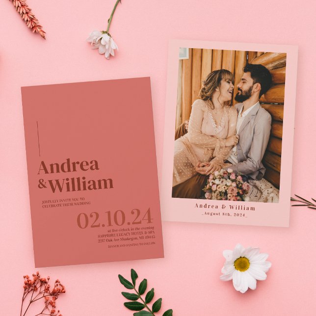 Invitación Boda fotográfico rosa brillante de verano de prima (Subido por el creador)