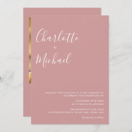Invitación Boda fotográfico Rosa con guión minimalista