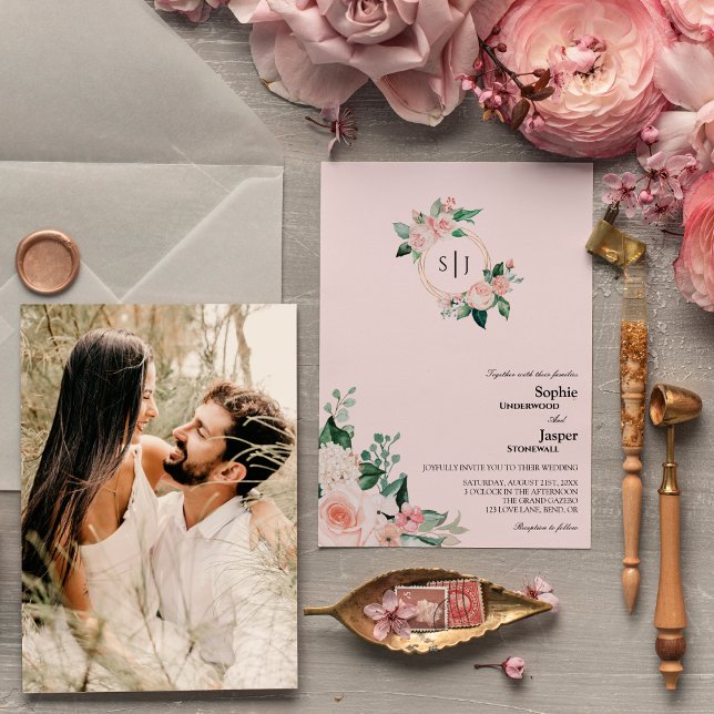 Invitación Boda fotográfico Rubor Floral Pink (Subido por el creador)