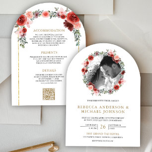 Invitación Boda fotográfico Rubor Pink Burgundy Floral Arch