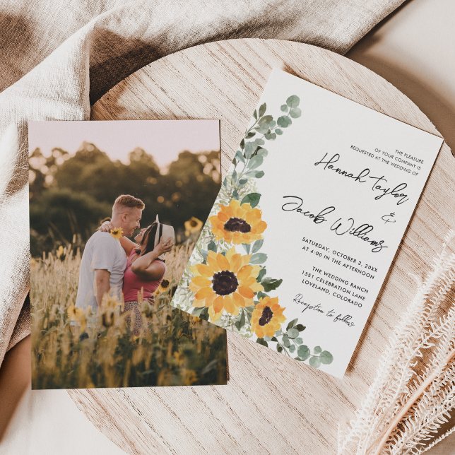 Invitación Boda fotográfico ruso de Sunflower Eucalyptus (Subido por el creador)