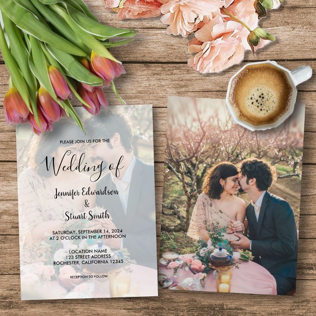 Invitación Boda fotográfico ruso sencillo y elegante (Rustic elegant calligraphy photo wedding invitation for your rustic country wedding.)