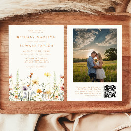 Invitación Boda fotográfico Rústico de Flor Silvestre QR