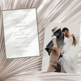 Invitación Boda fotográfico Sage Green Script
