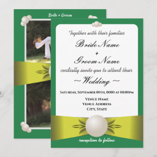 Invitación Boda fotográfico Serene Emerald y Yellow Pearl Rib