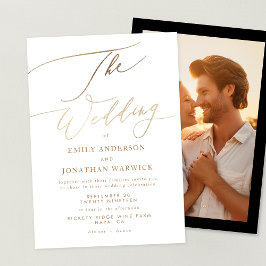 Invitación Boda fotográfico simple de caligrafía moderna de o