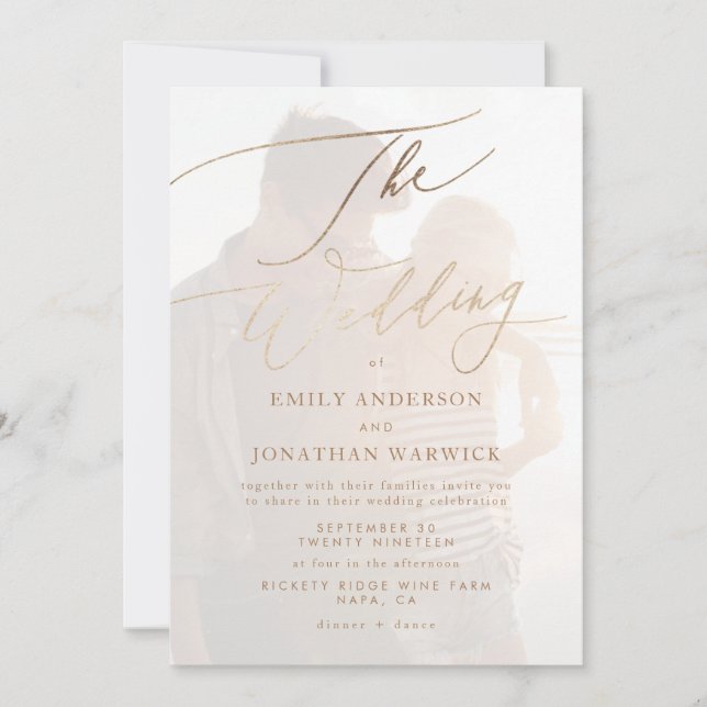 Invitación Boda fotográfico simple de caligrafía moderna de o (Anverso)
