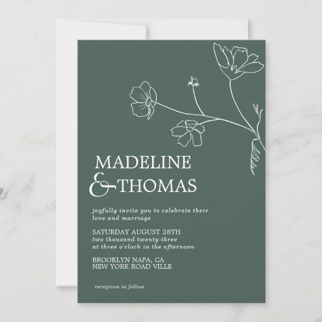 Invitación Boda fotográfico simple de hojas de flores verdes  (Anverso)