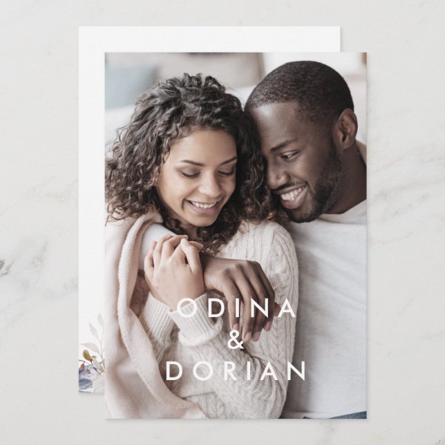 Invitación Boda fotográfico simple de la montaña floral (Anverso / Reverso)