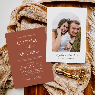 Invitación Boda fotográfico simple de Naranja quemado en Terr