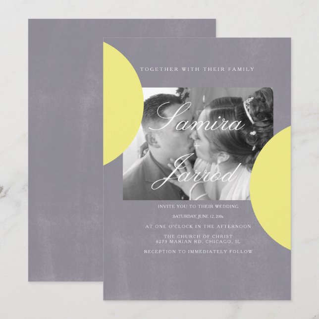 Invitación Boda fotográfico simple de piedra gris amarillo (Anverso / Reverso)