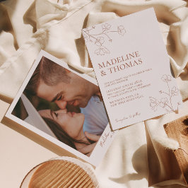 Invitación Boda fotográfico simple de terracota blanca simple
