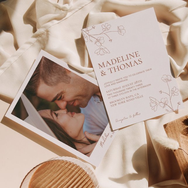 Invitación Boda fotográfico simple de terracota blanca simple (Subido por el creador)