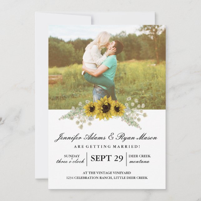 Invitación Boda fotográfico simple girasoles (Anverso)