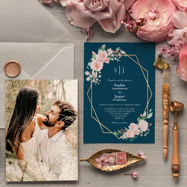 Invitación Boda fotográfico simple monograma de la Marina Flo (Subido por el creador)