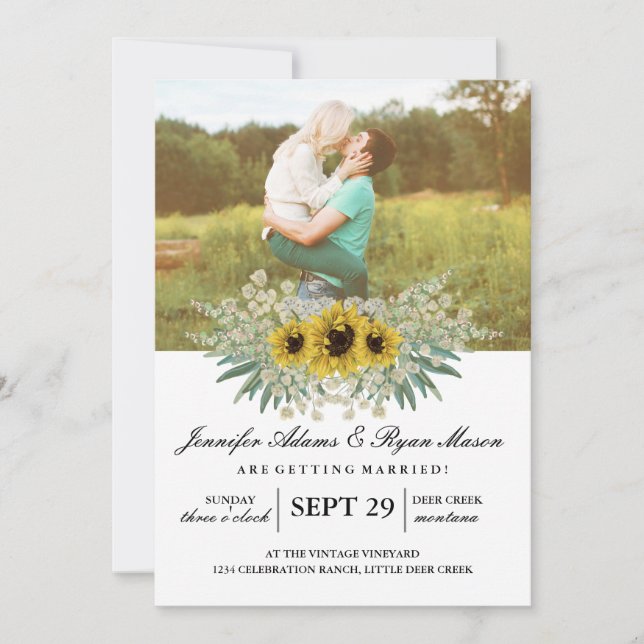 Invitación Boda fotográfico simple Sunflowers 2 (Anverso)