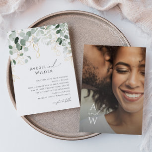 Invitación Boda fotográfico sinónimo de verde y oro