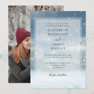 Invitación Boda fotográfico sobre el bosque de nieve en invie