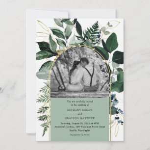 Invitación Boda fotográfico sobre las hojas de color verde sa