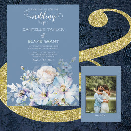 Invitación Boda fotográfico suave de marfil azul turquesa