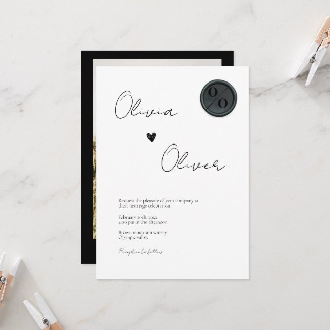 Invitación Boda fotográfico único de foco de cera negra (Anverso/Reverso In Situ)