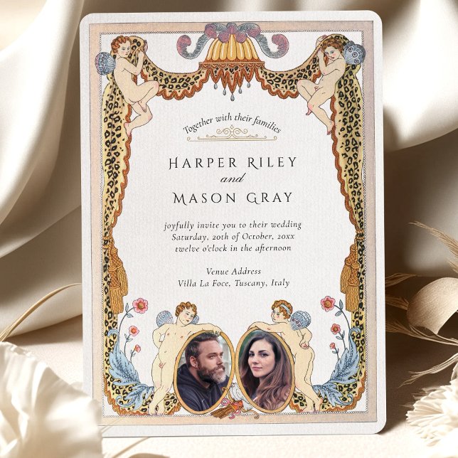 Invitación Boda fotográfico único de leopardo impreso Cherub (Subido por el creador)