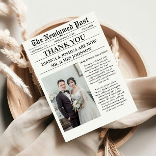 Invitación Boda fotográfico único de periódico gracias