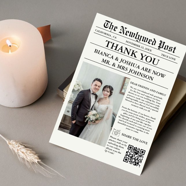 Invitación Boda fotográfico único de periódico gracias (Subido por el creador)