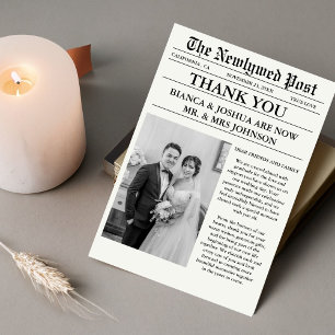 Invitación Boda fotográfico único de periódico gracias