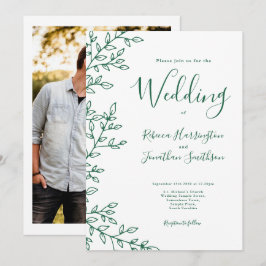 Invitación Boda fotográfico verde de esmeralda blanca de hoja