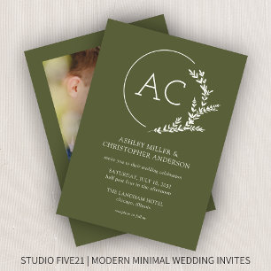 Invitación Boda fotográfico verde oliva de marco moderno