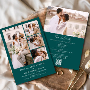 Invitación Boda fotográfico verde verde azulado en un código 