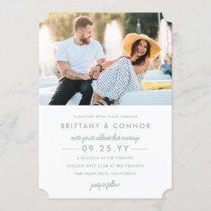 Invitación Boda fotográfico verde y blanco de Moda moderna