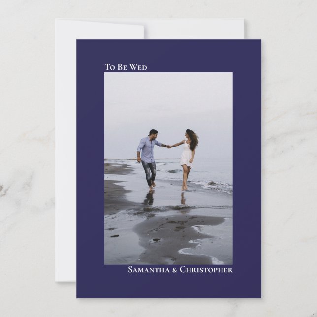 Invitación Boda fotográfico vertical azul de la marina Minima (Anverso)