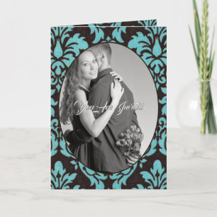 Invitación Boda fotográfico Vintage Blue Damask