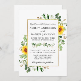 Invitación Boda fotográfico Watercolor Greenery Sunflowers Go