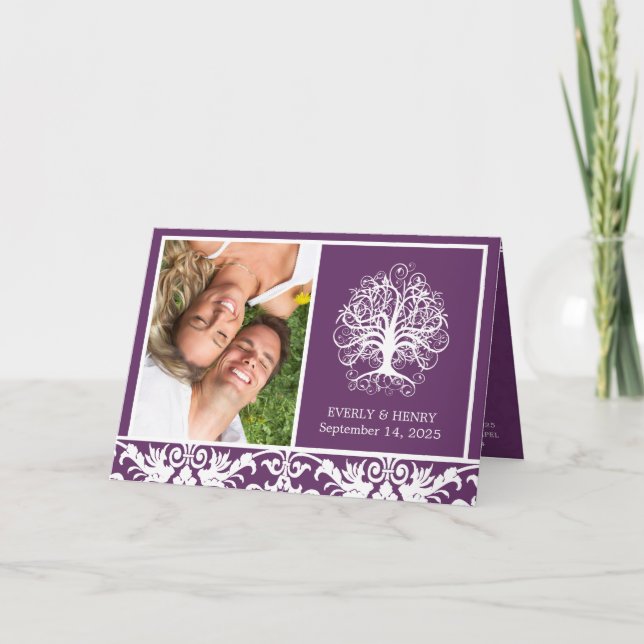 Invitación Boda fotográfico Whimsical Purple Swirl Tree 2 (Anverso)