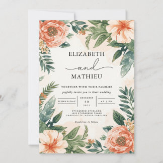 Invitación Boda Fourish Botánico de Coral Peach