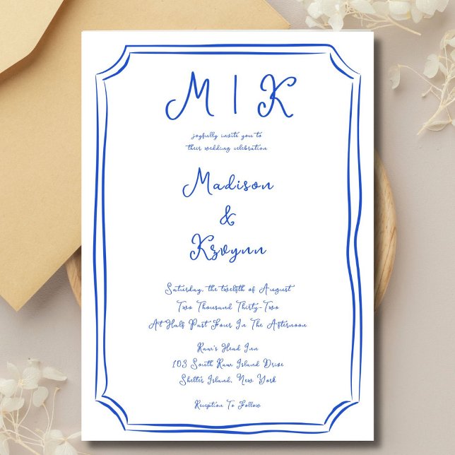 Invitación Boda francés azul caprichoso de mano (Subido por el creador)