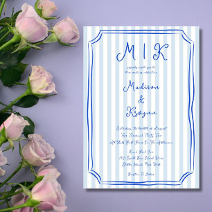 Invitación Boda francés azul manuscrito caprichoso