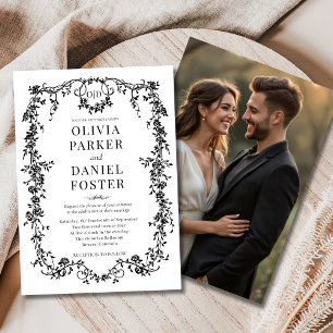 Invitación Boda francés de Black White Photo Floral Victorian